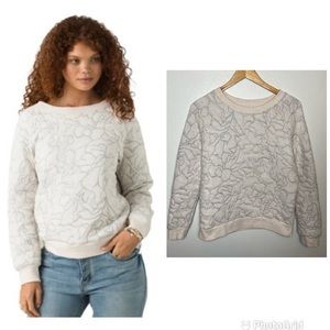 Prana Carin Cream Color Abstract Floral Quilted Pullover Crewneck Sweatshirt
